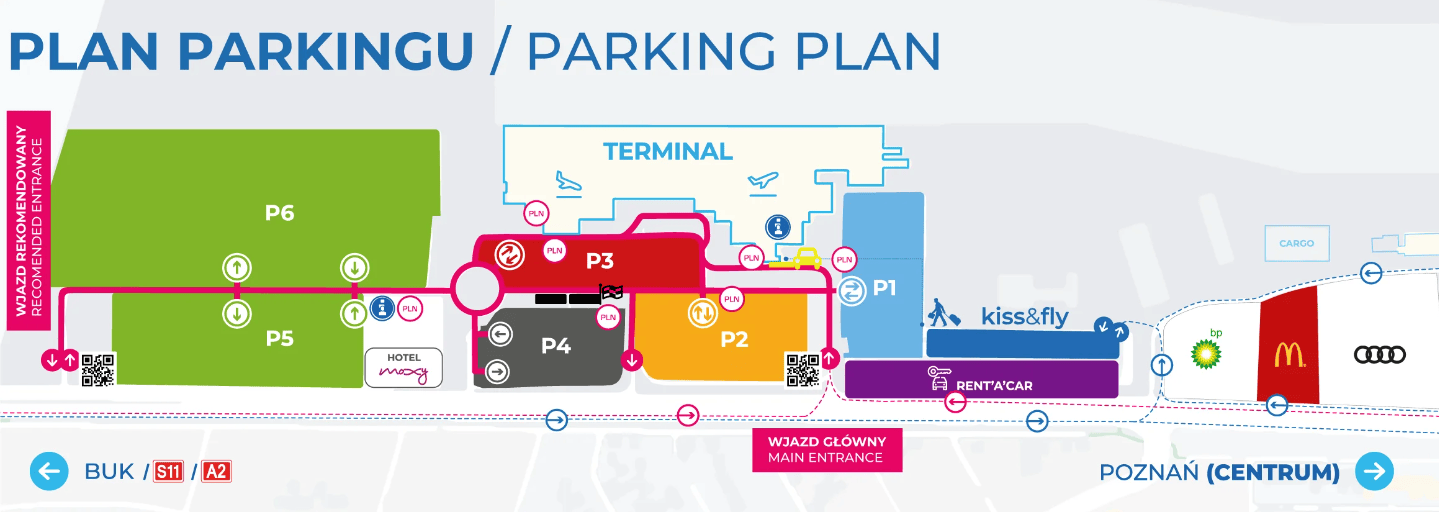 Mapa parkingów na lotnisku Poznań Ławica Mapa parkingów na lotnisku Poznań Ławica
