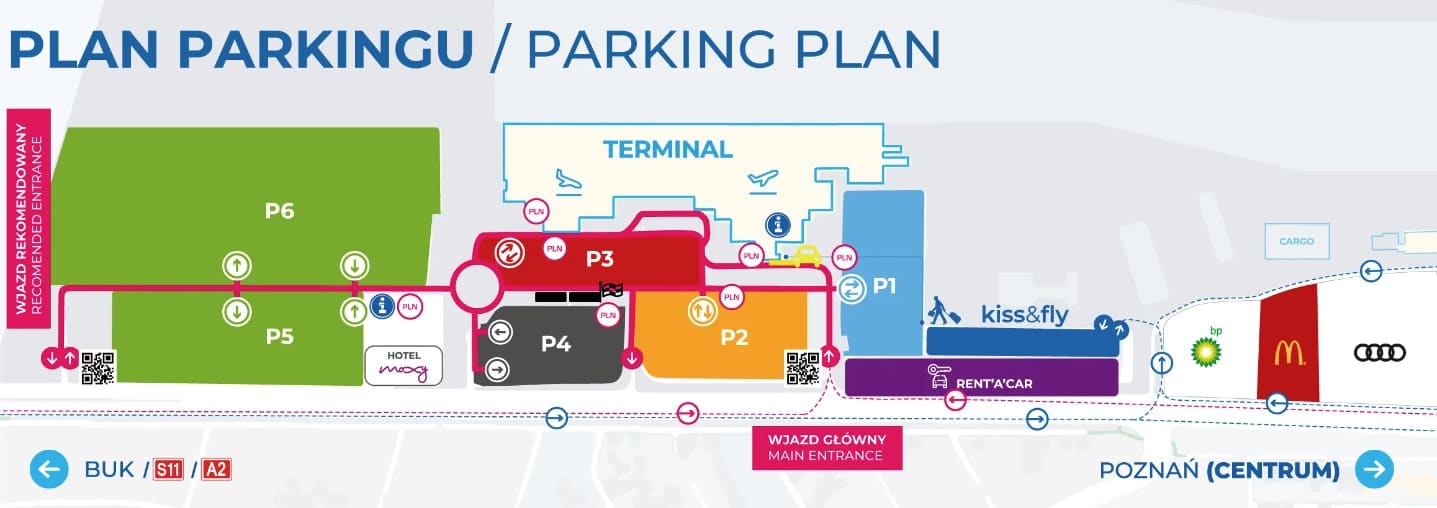 Mapa oficjalnego parkingu przy lotnisku Poznań Ławica Mapa oficjalnego parkingu przy lotnisku Poznań Ławica